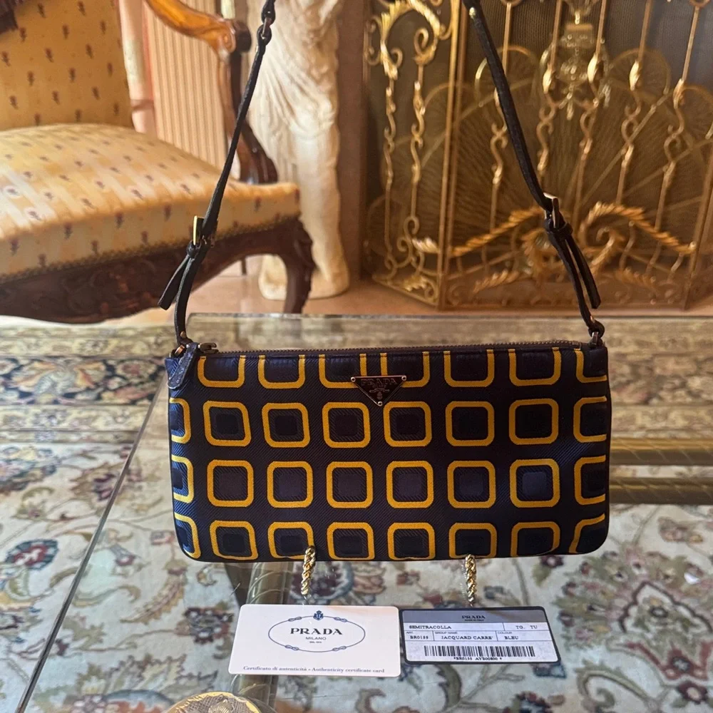 Prada  holiday, and Brown re-ordered  for Prada blue gold geometric design